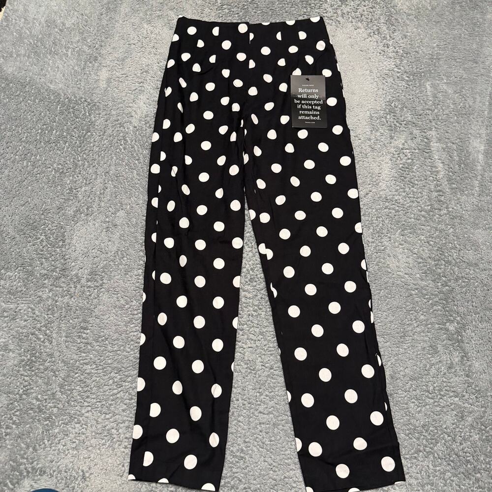 Tuckernuck Pants Womens 2 Black White Pixie Polka Dot Preppy Pleated Trouser